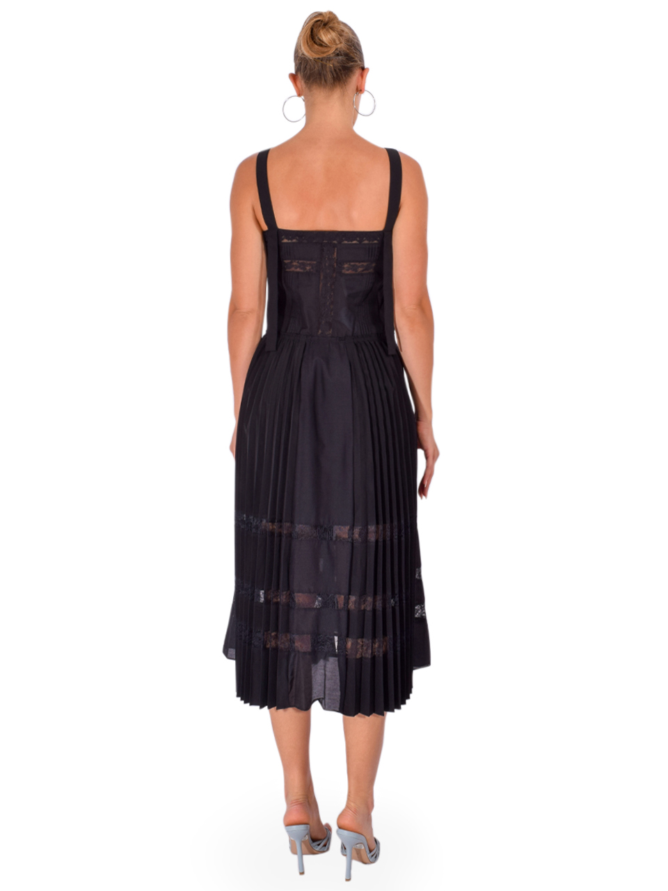 3.1 PHILLIP LIM Pleated Tank Dress With Lace Insert in Black Back View 