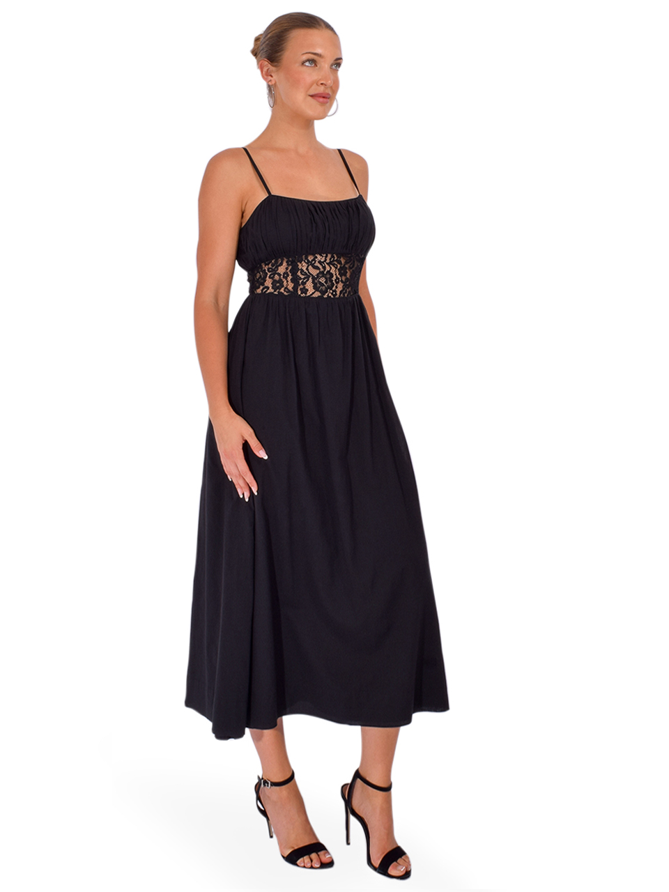 CAMI NYC Octavia Cotton Dress in Black Side View 