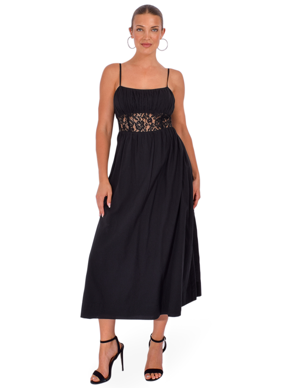 CAMI NYC Octavia Cotton Dress in Black Front View 1