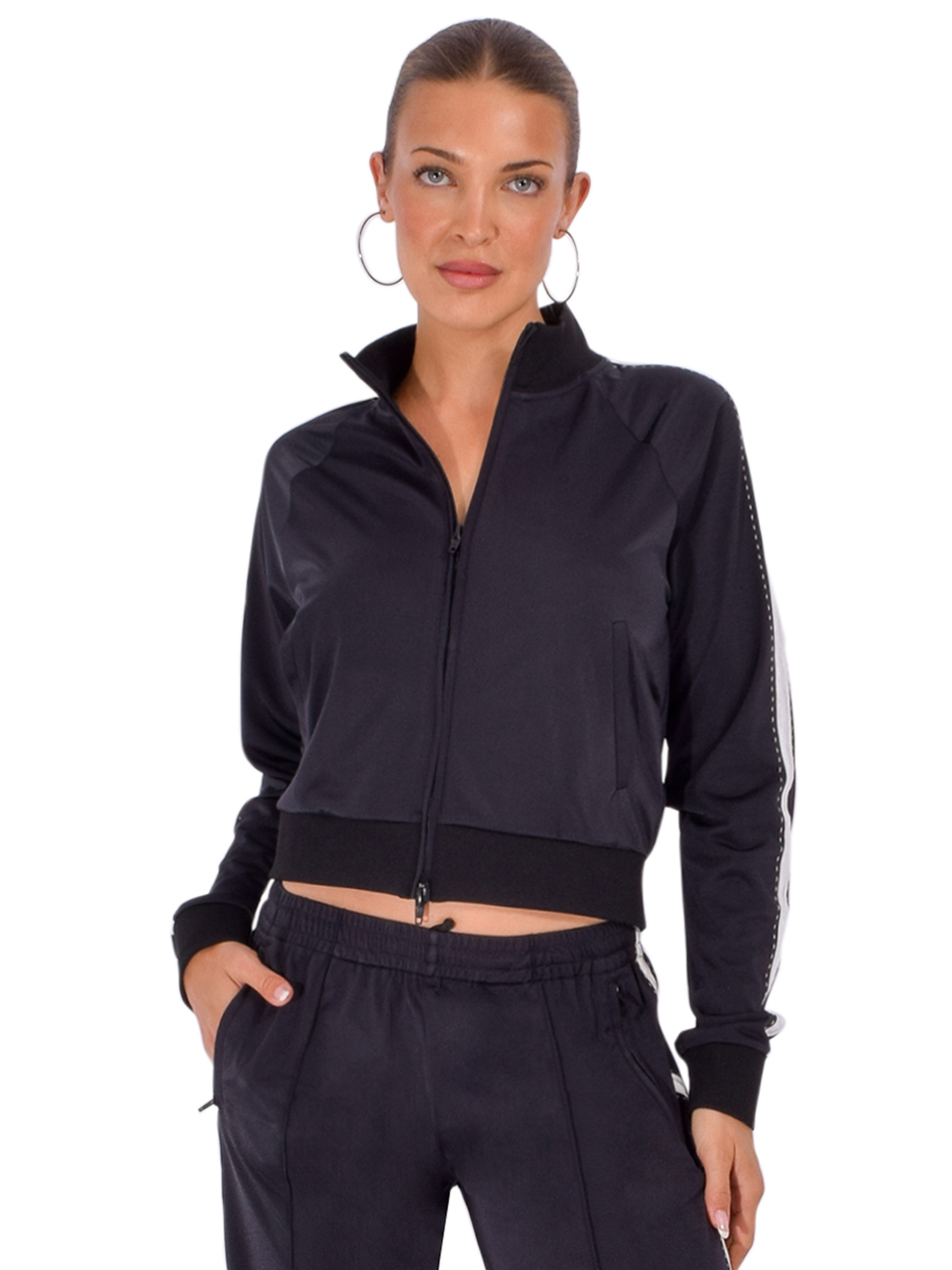 RE/DONE Chloe Track Jacket in Black Front View 