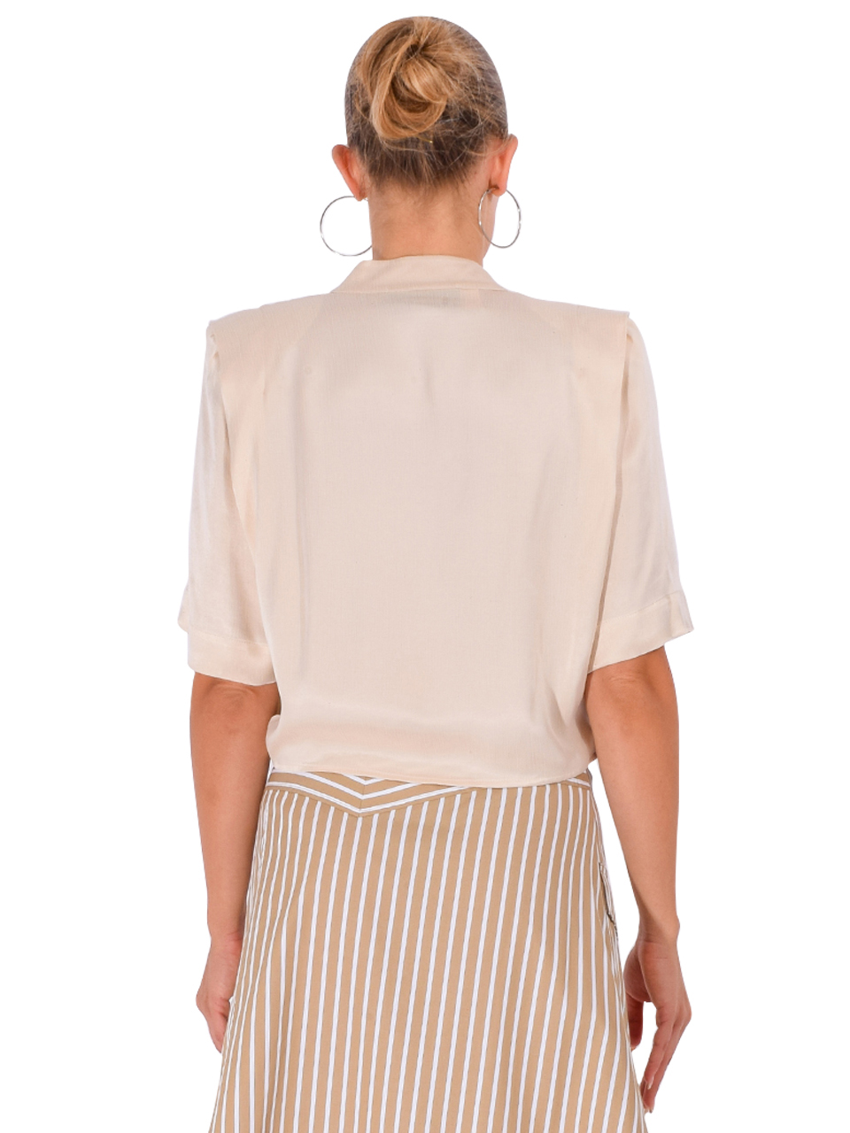 THEO Phaenna Shoulder Pleat Tee in Ivory Back View 