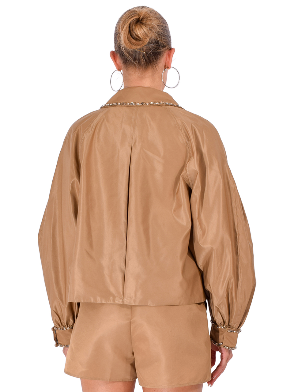 CINQ À SEPT Rhinestone Chain Adani Jacket in Brown Sandstone Back View 