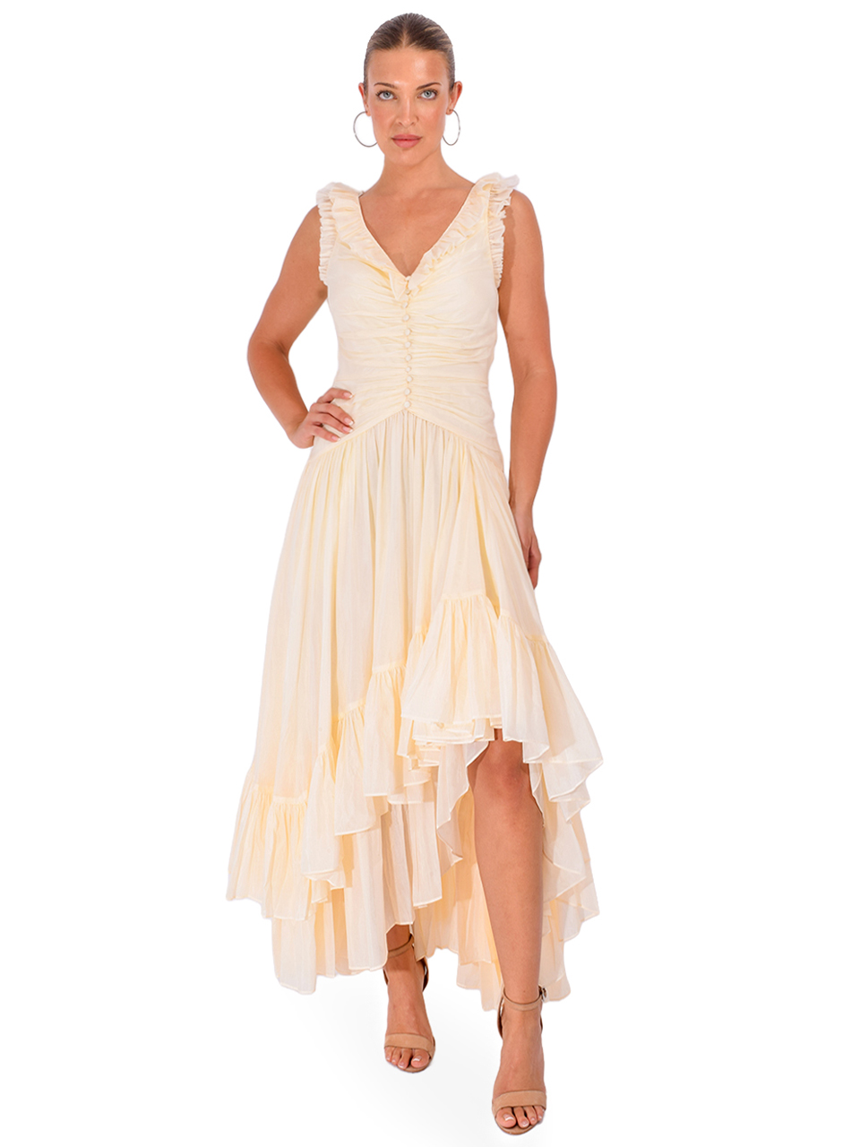 CINQ À SEPT Rosalba Ruffle Dress in Gardenia Front View 1