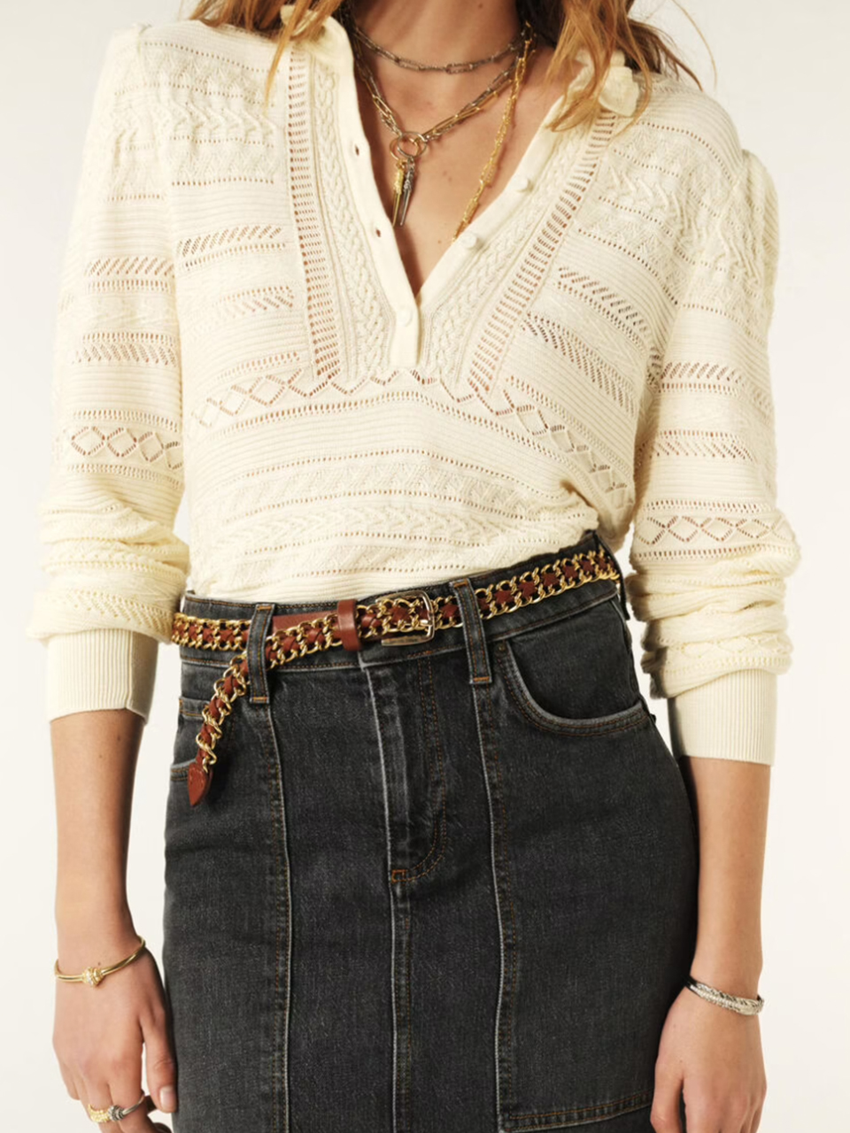 BA&SH Brooke Belt in Camel on Model