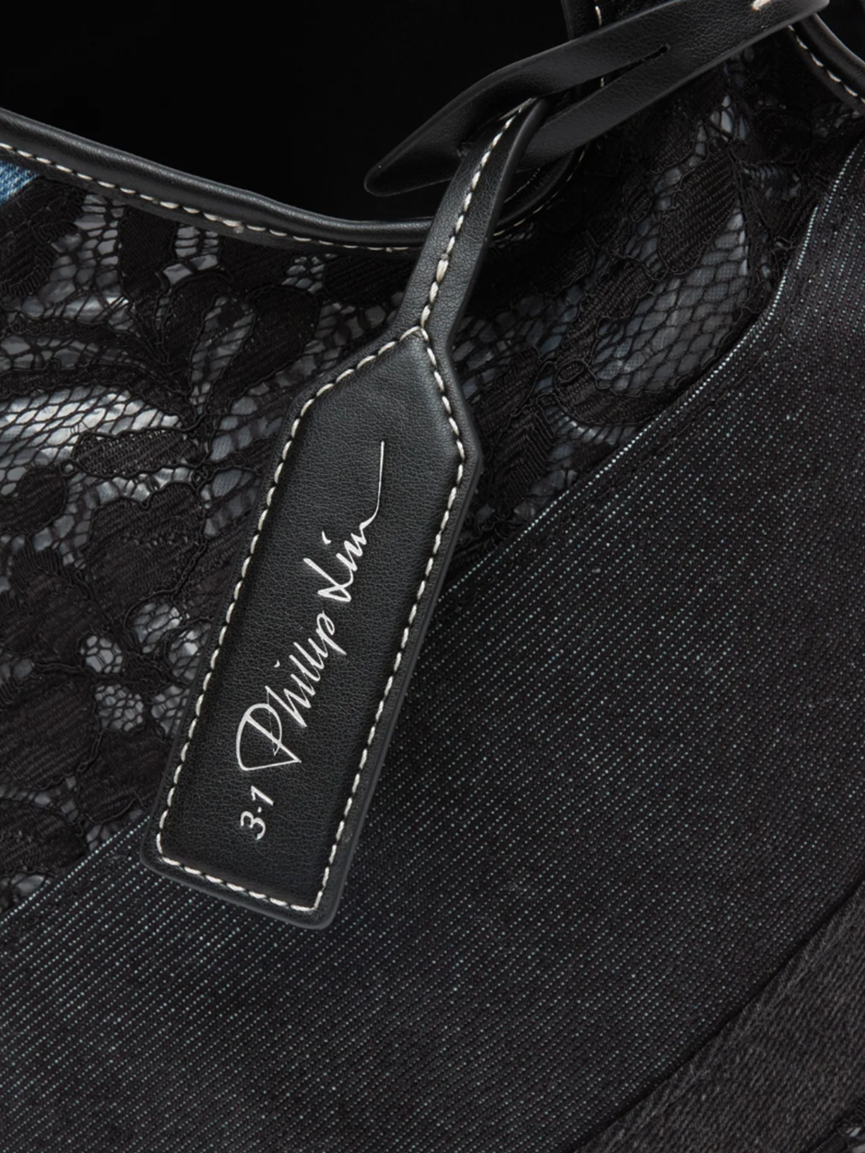 3.1 Phillip Lim Lace Patchwork Denim Market Tote in Black Multi Details