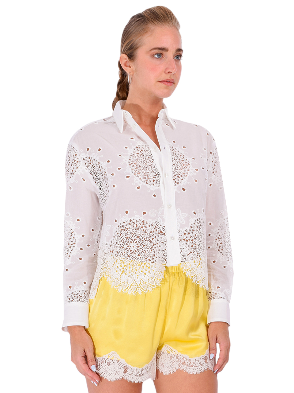 CISSA The Belle Venetian Embroidery Shirt in White Side View 