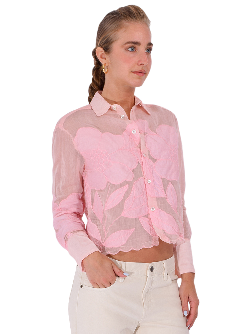 CISSA The Belle Shirt in Pink Transparent Petal Side View 