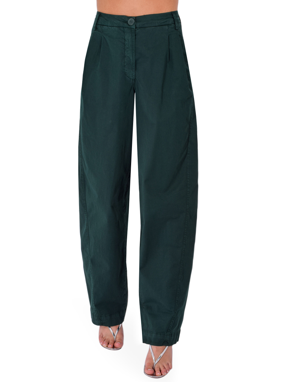 ESSENTIEL ANTWERP Kurry Barrel Leg Pant in Green Front View 