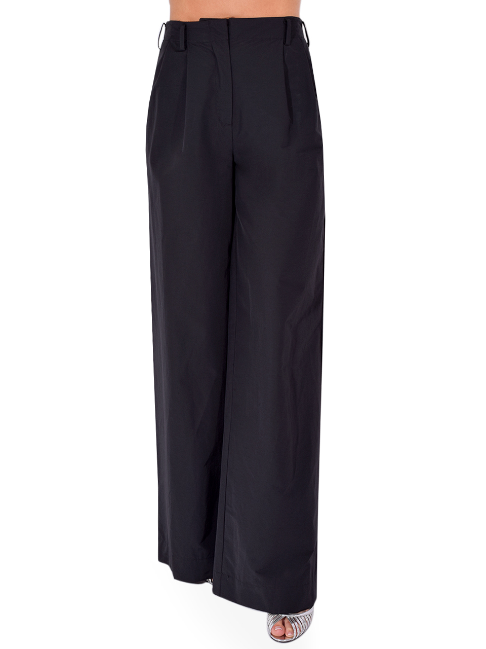 SIMKHAI Leroy Pleated Wide Leg Pant in Black Front View 