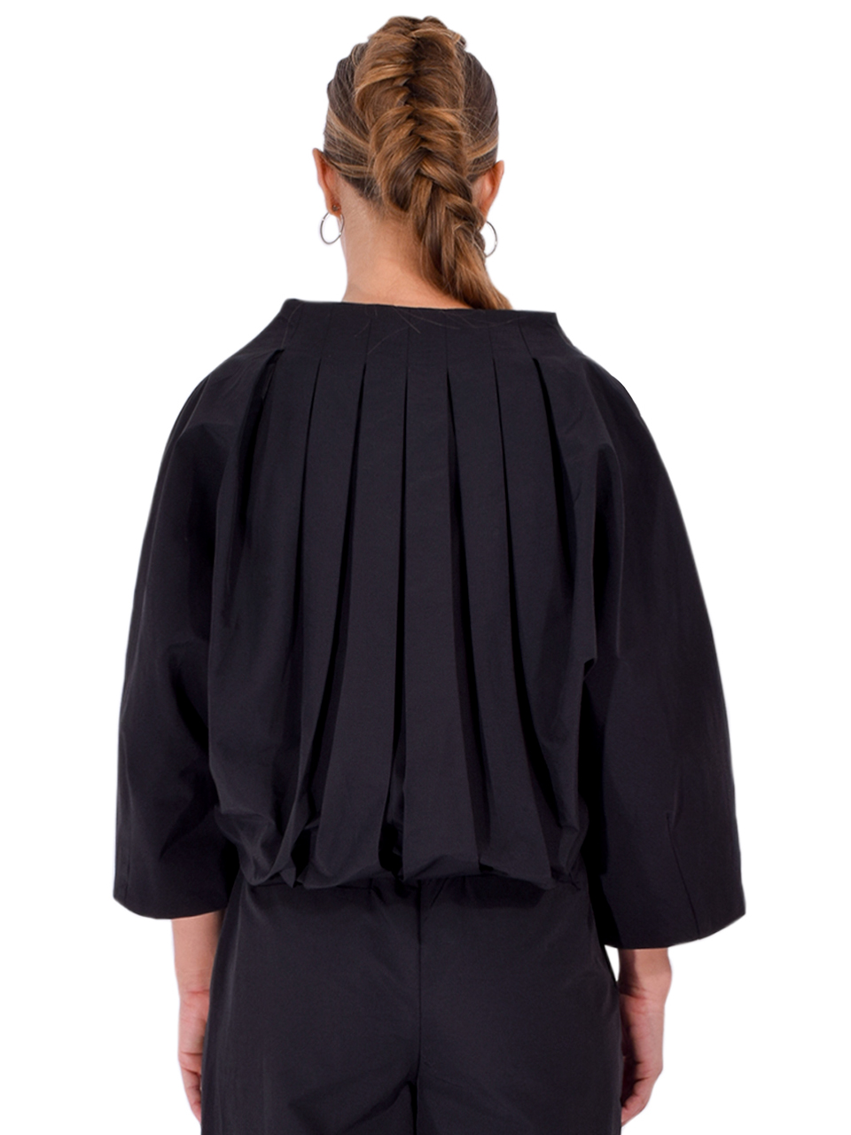 SIMKHAI Jess Pleated Jacket in Black Back View 