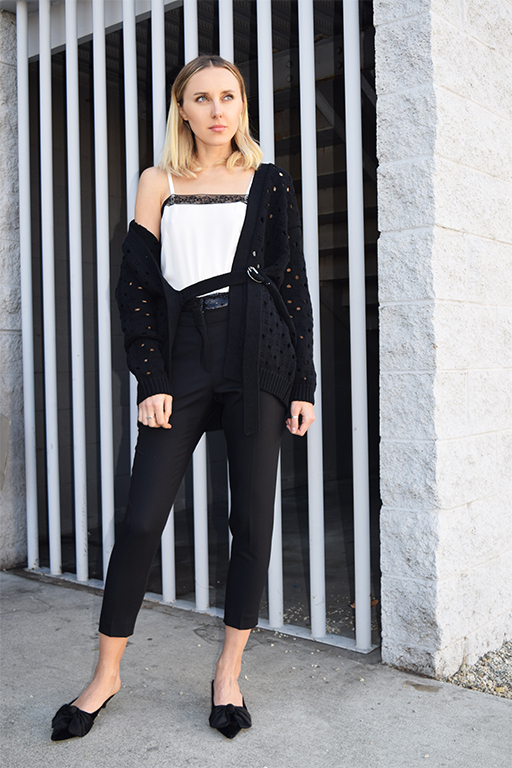 black sequin trouser outfit