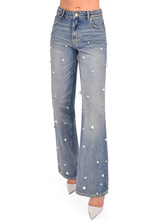 【CLOUDEMOTION】Pearl Embellished Jeans パール装飾ジーンズ Essentiel Antwerp Held Pearl Embellished Jeans in Blue