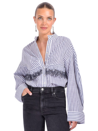 KIKA VARGAS Momoyo Striped Cotton Top in Navy