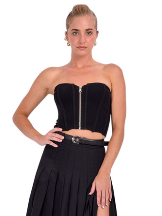 Alice + Olivia Tasha Zip Front Corset Top in Black