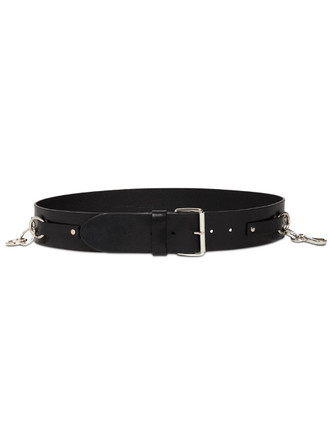 OTTOD'AME Leather Belt with Silver Ring Chains in Black