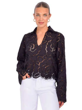 イチアンティークス ﾌﾞﾗｯｸ noir 801201 Linen Embroidery Lace Blouse 表記なし ICHI ANTIQUITES イチアンティークス ﾎﾜｲﾄ noir 801201 Linen