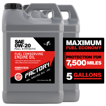 Factory Racing Oil SAE 0W-20 Full Synthetic Fuel Conserving Engine Oil 5 Gallon