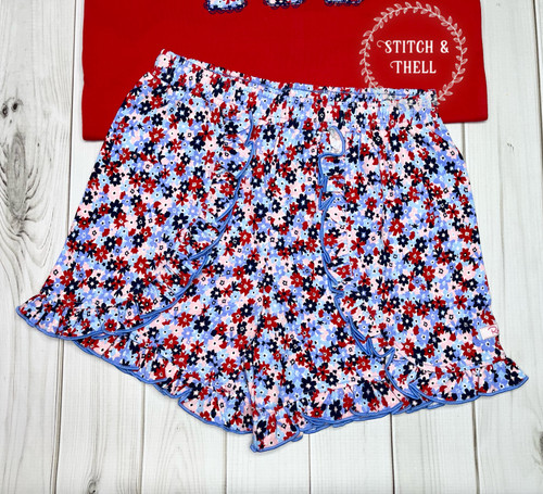 Red White Bloom Shorts