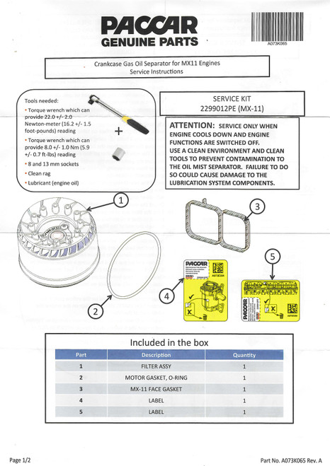Crankcase Filter - Replacement For No. 2176886PE