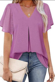 Swiss Dot Sleeve Purple Top