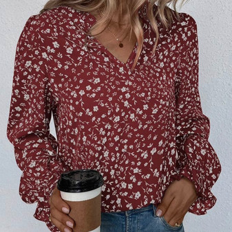 Wine Red Vneck floral print