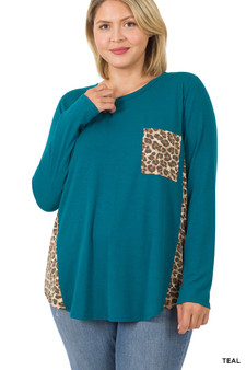 Plus size teal with leopard pocket