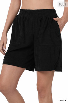 Plus Loop Terry Elastic Waist Shorts with pockets