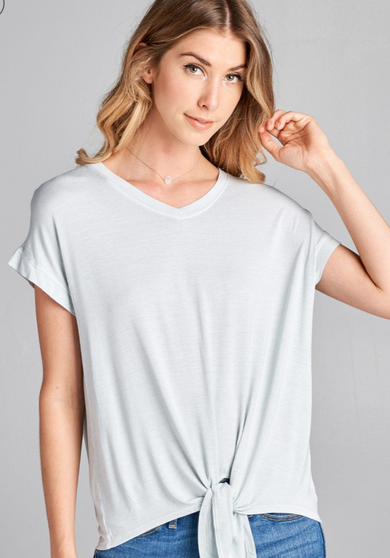 Soft Light Blue tie front t-shirt