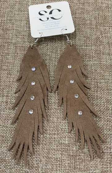 Feather Tan Earrings with bling