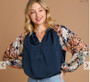 Satin and Lurex Floral Mix Print Long Sleeve Top