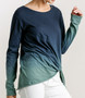 Navy Ombre Print Long Sleeve Top