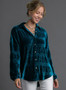 Teal Boxy Cut Smocked Velvet Button Down Puff Sleeve