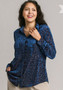 Cobalt Animal Print Long Sleeve Velvet Button Up Top with Pockets
