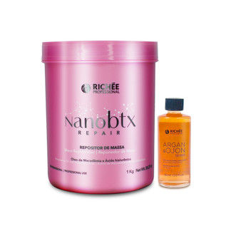 Kit Richée Mass Replenisher Oil Finishing NanoBtx Argan Ojon Repositor Massa Óleo Finalizador 2 Units