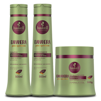 Kit Haskell Shampoo Conditioner Mask Bananeira Post Chemical Hydration Pós Química 3x500ml/3x16.9fl.oz