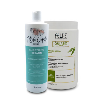 Kit I Belli Capelli Venice Smoothing Keratin + Felps XBTX Okra Reducing Mask 2x1L/2x33.8 fl.oz