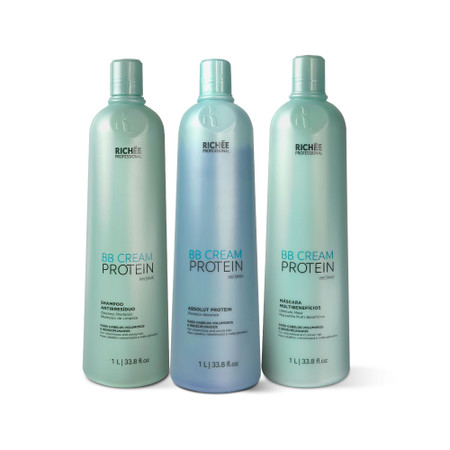 Kit Richee Progressive BB Cream Frizz-Free Naturally Straight Hair Care Alisamento 3x1L/3x33.8fl.oz