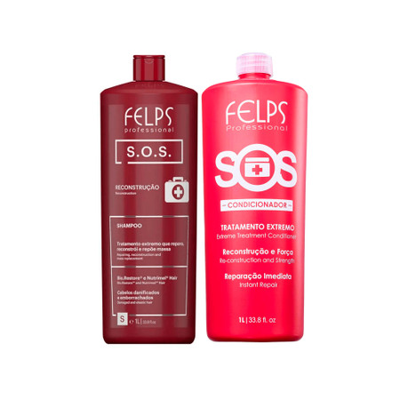 Kit Felps Shampoo Conditioner SOS Extreme Treatment Re-Construction and Strength 2x1L/2x33.8fl.oz Kit Felps Shampoo Conditioner SOS Extreme Treatment Re-Construction and Strength 2x1L/2x33.8fl.oz