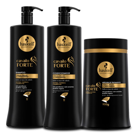 Kit Haskell Shampoo Conditioner Mask Strong Horse Cavalo Forte Strength Shine Growth 3x1L/3x33.8fl.oz Kit Haskell Shampoo Conditioner Mask Strong Horse Cavalo Forte Strength Shine Growth 3x1L/3x33.8fl.oz