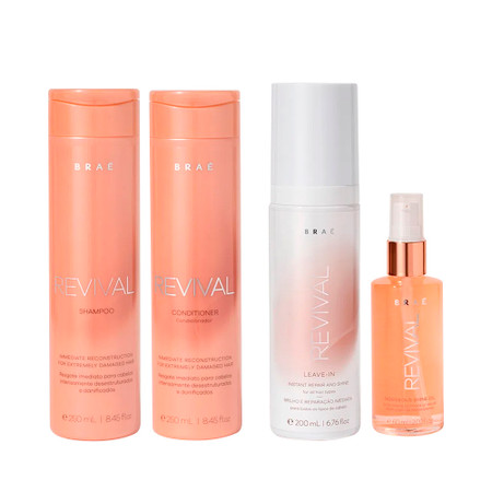 Braé Home Care Revival Treatment Kit Immediate Reconstruction Shampoo Conditioner Leave-in and Shine Oil Braé Home Care Revival Treatment Kit Immediate Reconstruction Shampoo Conditioner Leave-in and Shine Oil