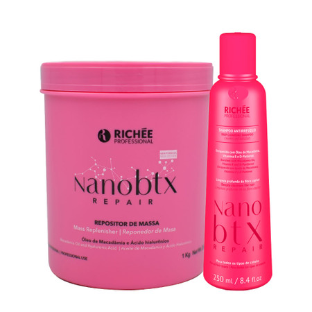 Kit Richée Shampoo Mass Replenisher NanoBtx Repair Reconstrução Repositor Massa Hair Care Kit Richée Shampoo Mass Replenisher NanoBtx Repair Reconstrução Repositor Massa Hair Care