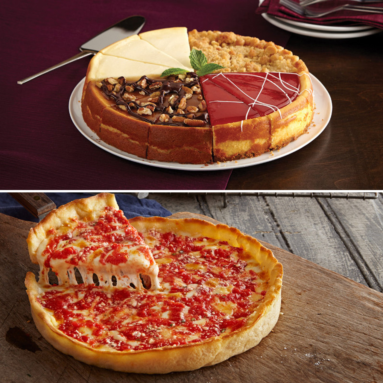 1 Eli's Sampler Cheesecake & 1 Lou's Pizza | Tastes of Chicago