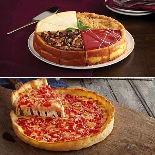 1 Eli's Sampler Cheesecake and a Lou Malnati's pizza
