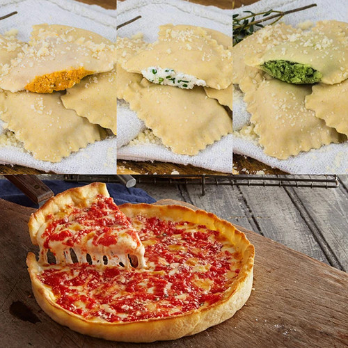 Perfect Pasta Gluten Free Four Cheese, Spinach, and Butternut Squash Ravioli with Sauces & 2 Gluten Free Lou's Pizzas