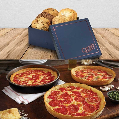 Carol's Cookies Large Gift Box and 4 Lou Malnati's pizzas
