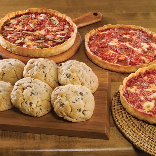 6 Carol's Cookies and 3 Lou Malnati's pizzas