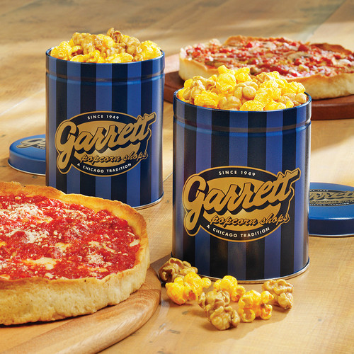 2 Garrett Popcorn Petite Tins & 2 Lou's Pizzas