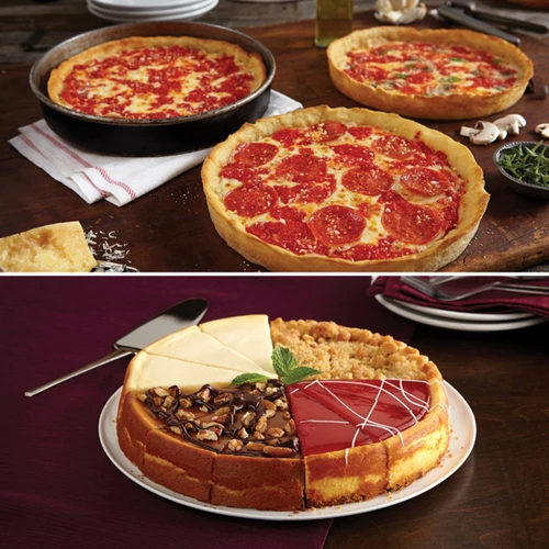 1 Eli's Sampler Cheesecake and 3 Lou Malnati's pizzas