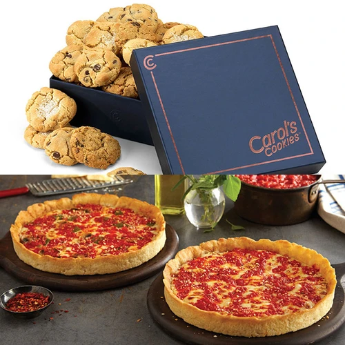 Carol's Cookies 30 Mini Cookies Gift Box and 2 Lou Malnati's pizzas