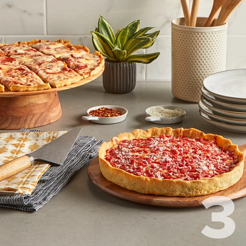 2 Lou Malnati's Thin Crust pizzas and a Deep Dish pizza